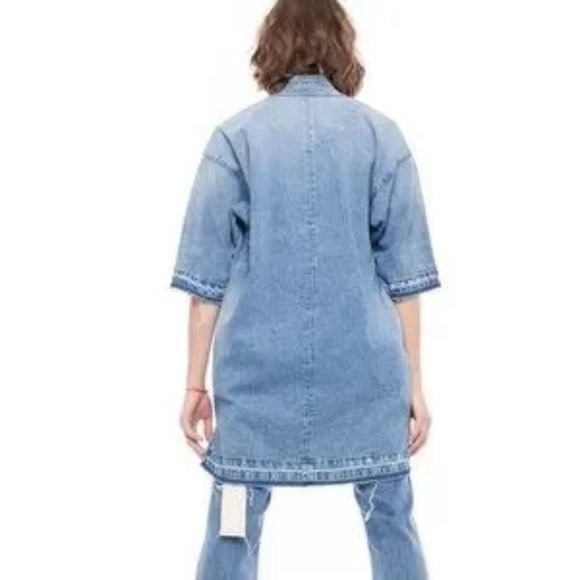 Sandrine Rose x Free People Distressed Open Front Denim Kimono Jacket size small - Picture 3 of 13